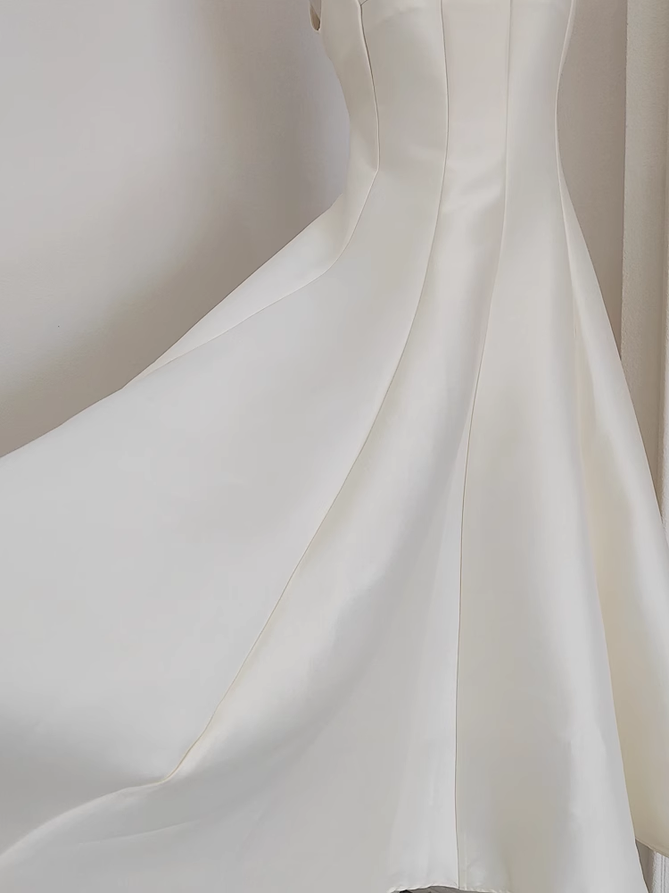 Cute A line Straps White Vacation Dress Satin Women Summer Dresses