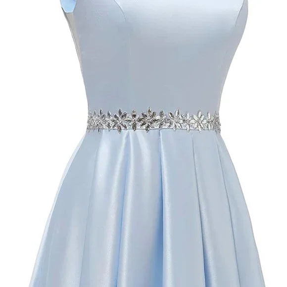 Sexy A Line Scoop Neckline Satin Green Long Prom Dresses Party Dress