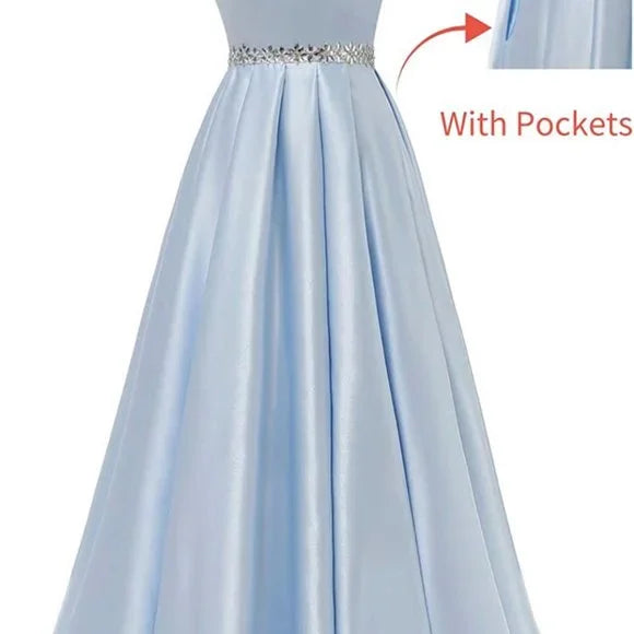 Sexy A Line Scoop Neckline Satin Green Long Prom Dresses Party Dress