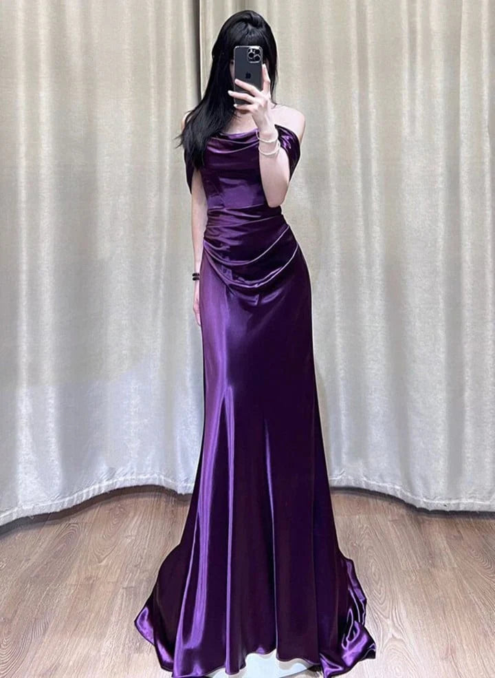 Pretty Mermaid Off The Shoulder Grape Long Prom Dresses Party Dress