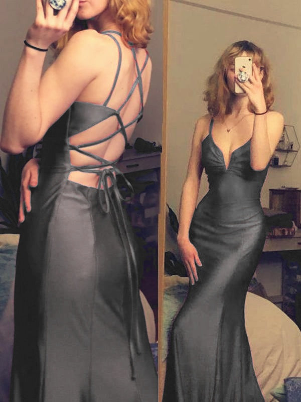 Burgundy mermaid long prom dress v-neck tight simple prom dress