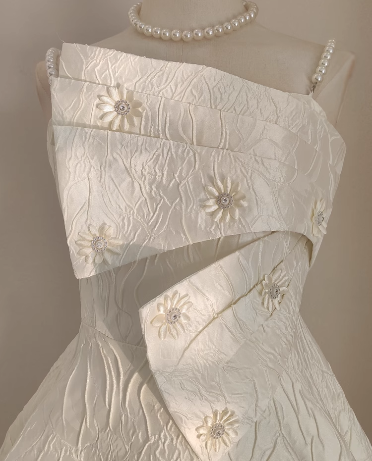 Cute A line Spaghetti Straps White Pearls Women Dress Short Birthday Outfits