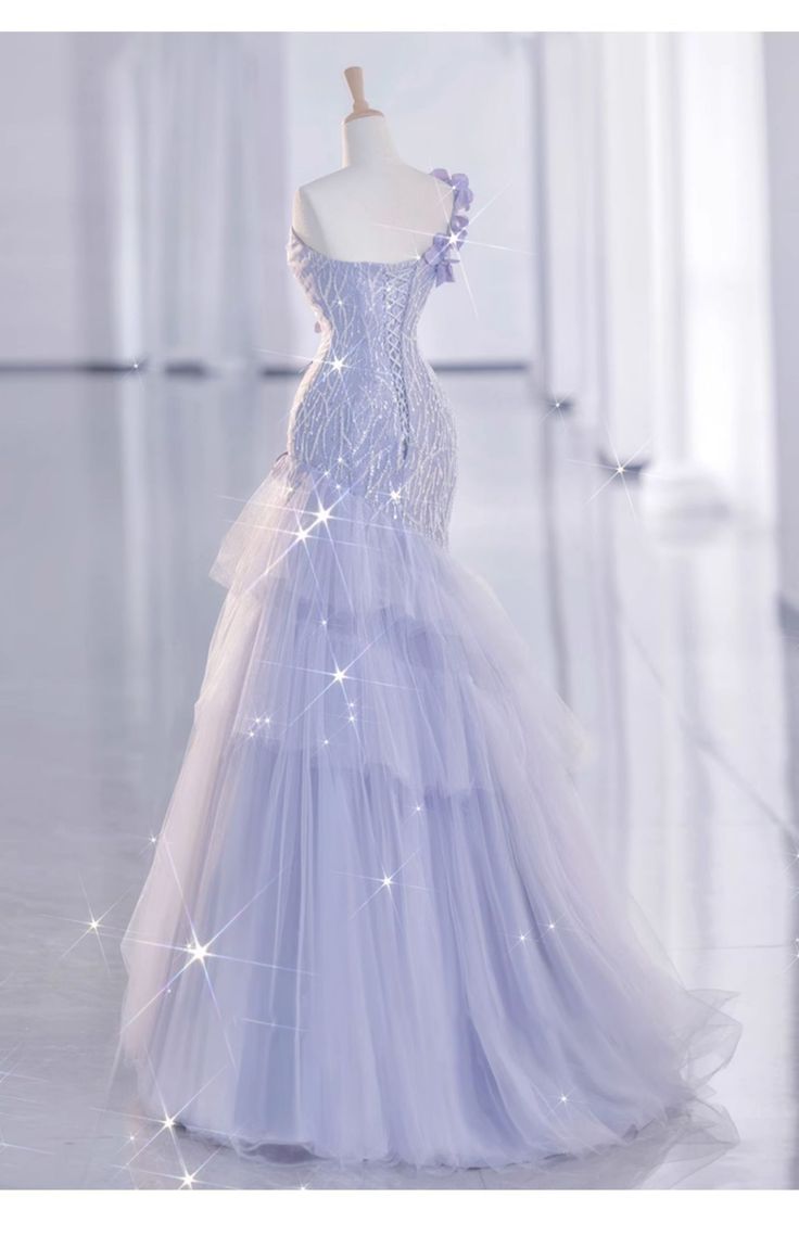 Vintage Mermaid One Shoulder Lilac Tulle Satin Long Prom Dresses Party Dress