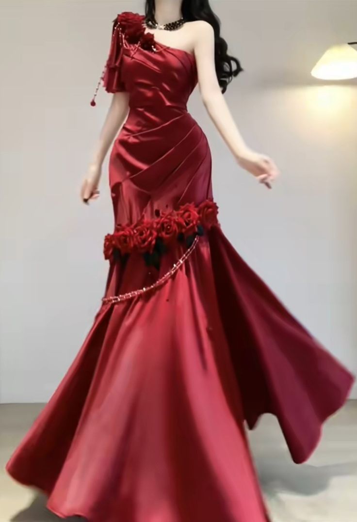 Vintage Style Prom Dresses Long Evening Dress Aesthetic Formal Red Birthday Dress