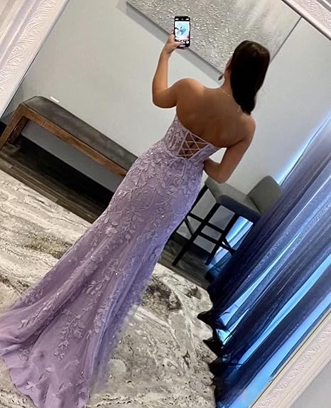 Retro Mermaid Sweetheart Lilac Lace Backless Long Party Dress Prom Dresses