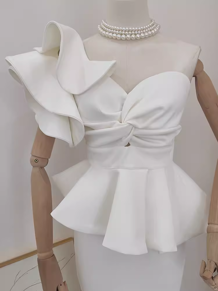 Chic Sheath One Shoulder Satin Vacation Dress White Women Dresses