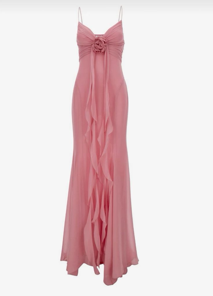 Retro Sheath Spaghetti Straps Pink Chiffon Long Party Dress Prom Dresses