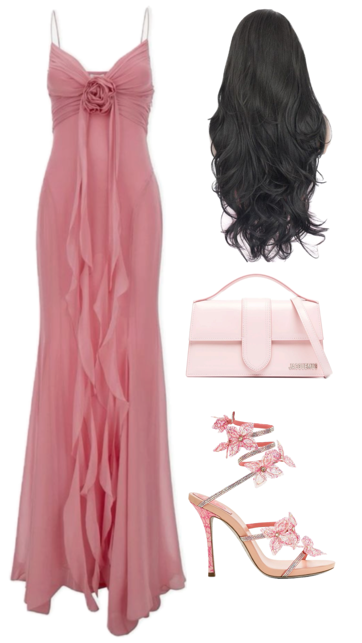 Retro Sheath Spaghetti Straps Pink Chiffon Long Party Dress Prom Dresses