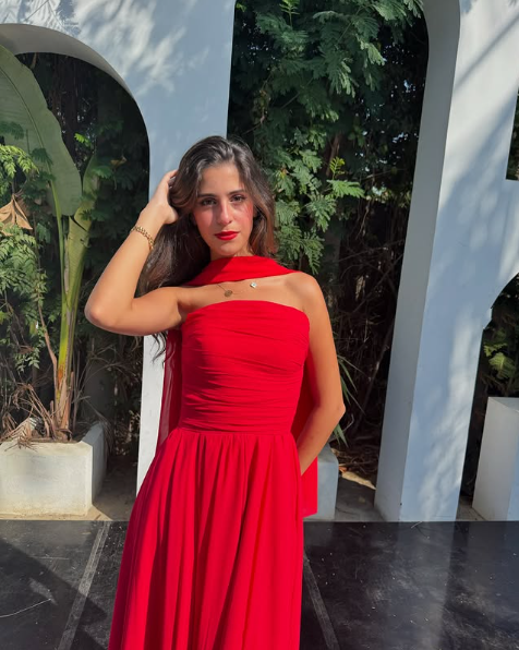 Pretty A Line Strapless Red Chiffon Long Prom Dresses Formal Evening Dress