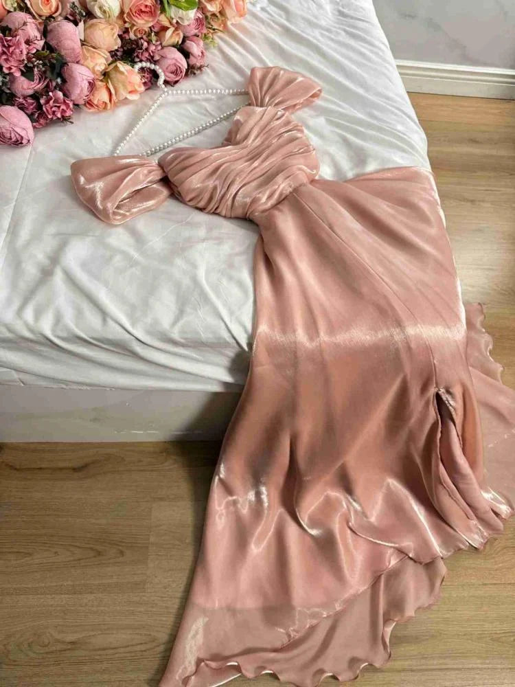 Classy A Line Off The Shoulder Burgundy Satin Evening Gown Prom Dresses