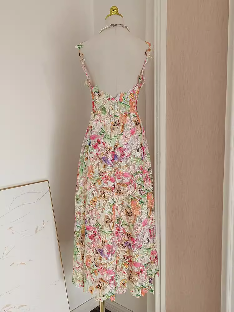 Sexy A line Straps Floral Lace Vacation Dress Women Dresses