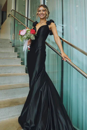 Sexy Mermaid Straps Neckline Pink Satin Backless Evening Gown Prom Dresses