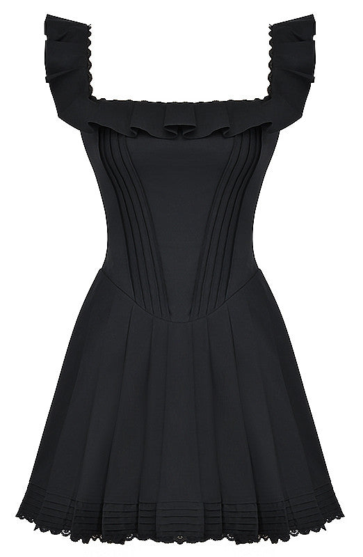Vintage A line Straps Layered Lace Mini Dresses Black Homecoming Dress 16th Birthday Dresses
