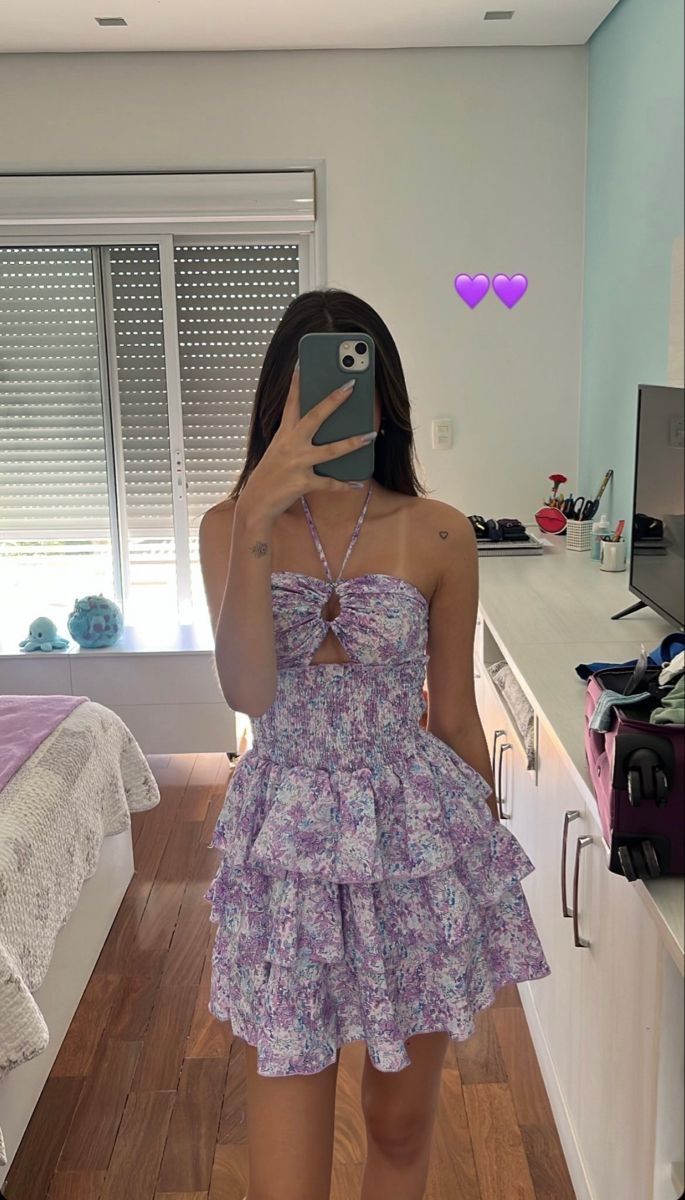 Vintage A line Halter Floral Lilac Mini Dresses Satin Homecoming Dress 18th Birthday Dresses