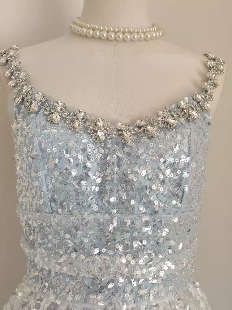Sexy A line Straps Sequin Travel Vacation Dress Short Birthday Dress