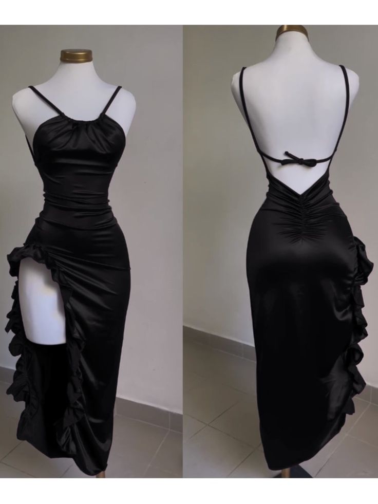 Classy Sheath Halter Satin Black Sleeveless High Low Prom Dresses