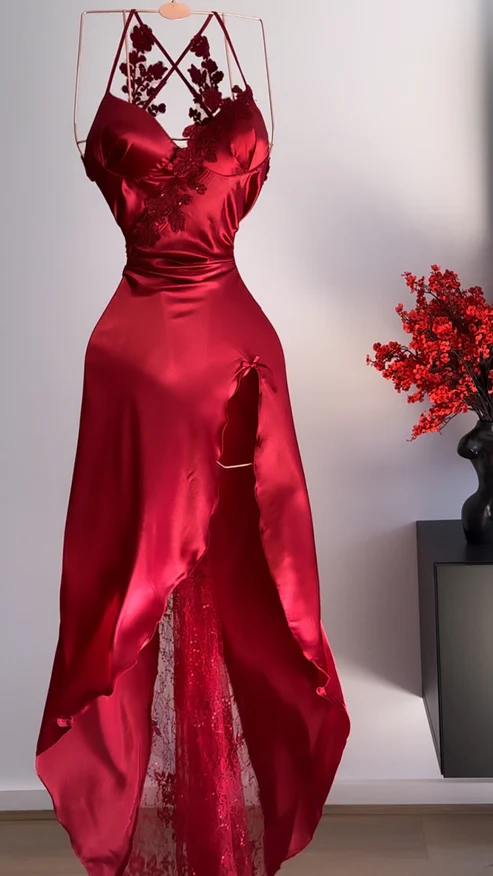 Classy A Line Halter Red Sleeveless Long Party Dress Prom Dresses