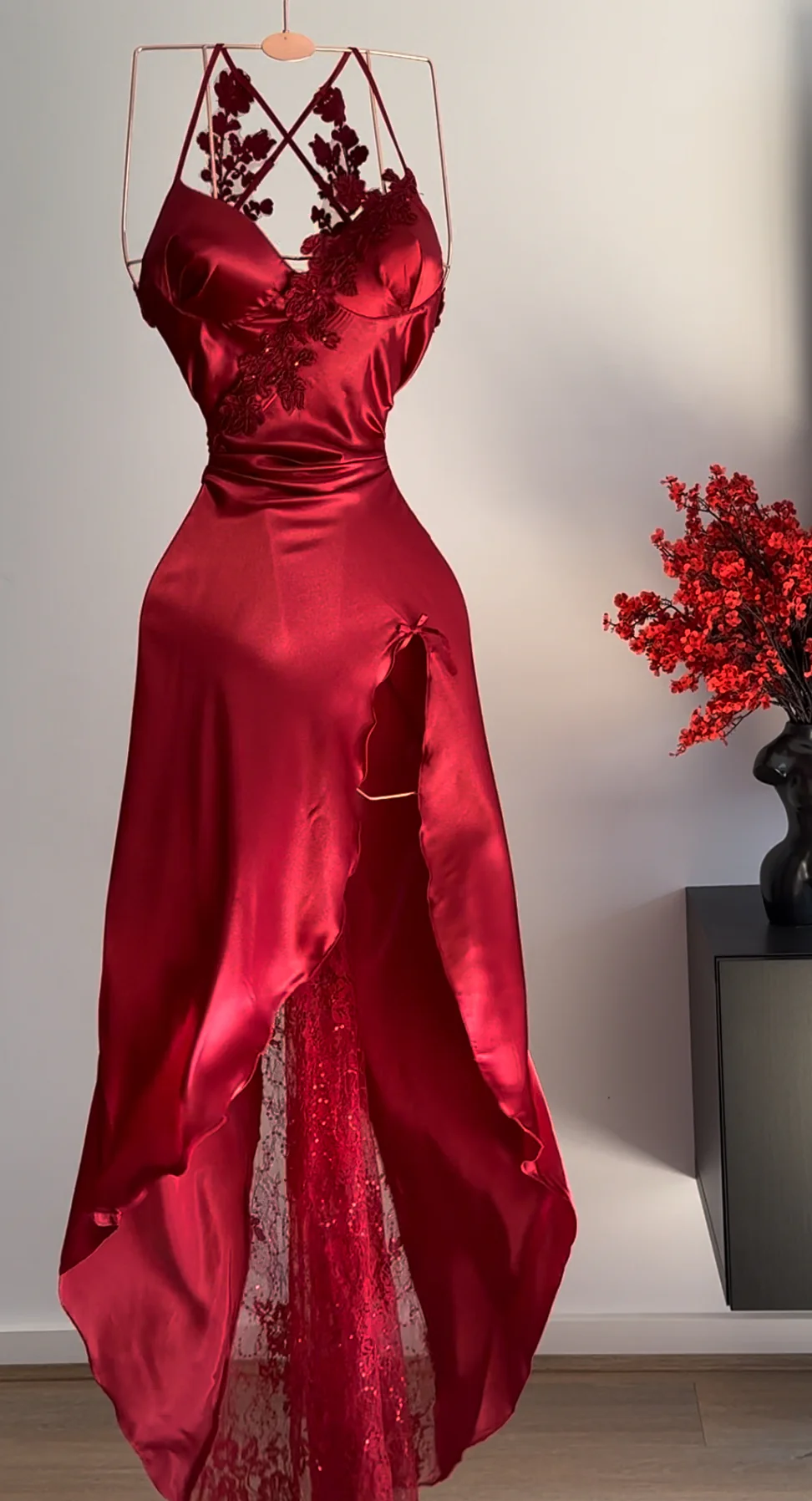 Classy A Line Halter Red Sleeveless Long Party Dress Prom Dresses