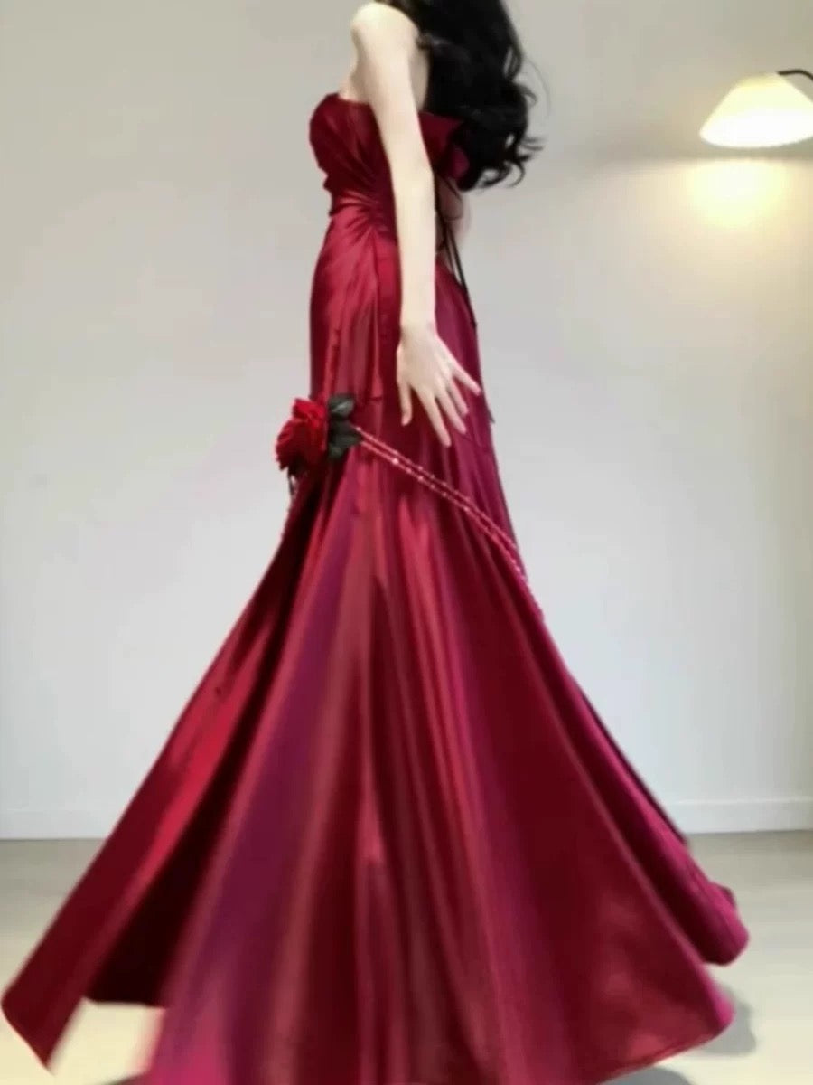 Retro Mermaid One Shoulder Black Satin Party Dress Long Prom Dresses