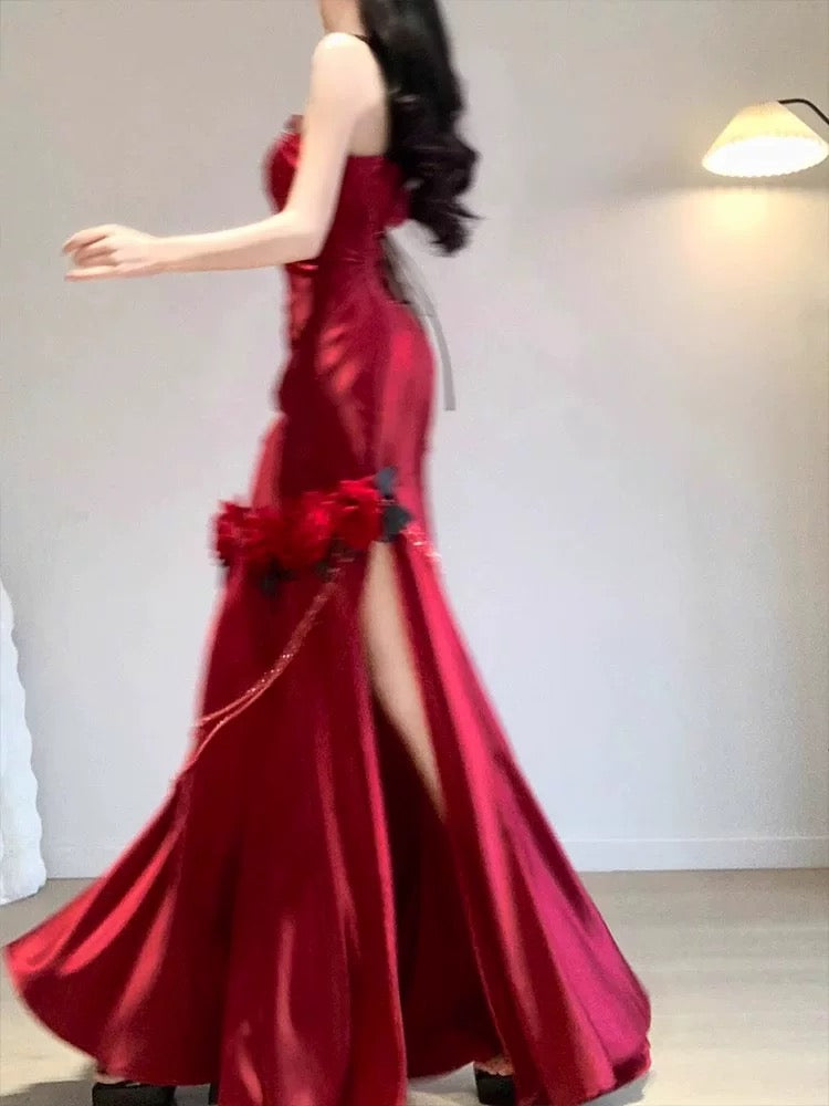 Retro Mermaid One Shoulder Black Satin Party Dress Long Prom Dresses