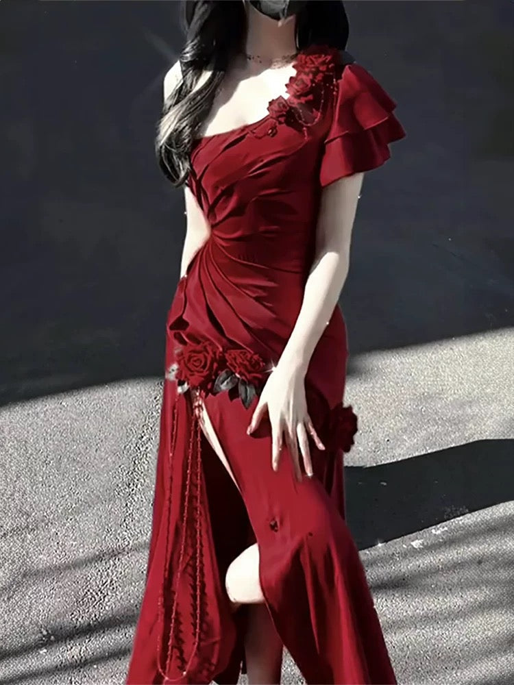 Retro Mermaid One Shoulder Black Satin Party Dress Long Prom Dresses