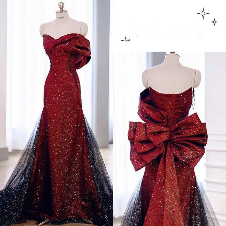 Classy Mermaid Off The Shoulder Burgundy Long Party Dress Satin Prom Dresses
