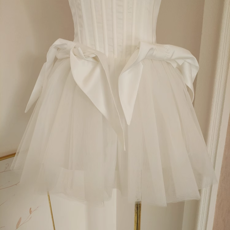 Cute A line Strapless White Travel Vacation Dresses Short Satin Birthday Dress