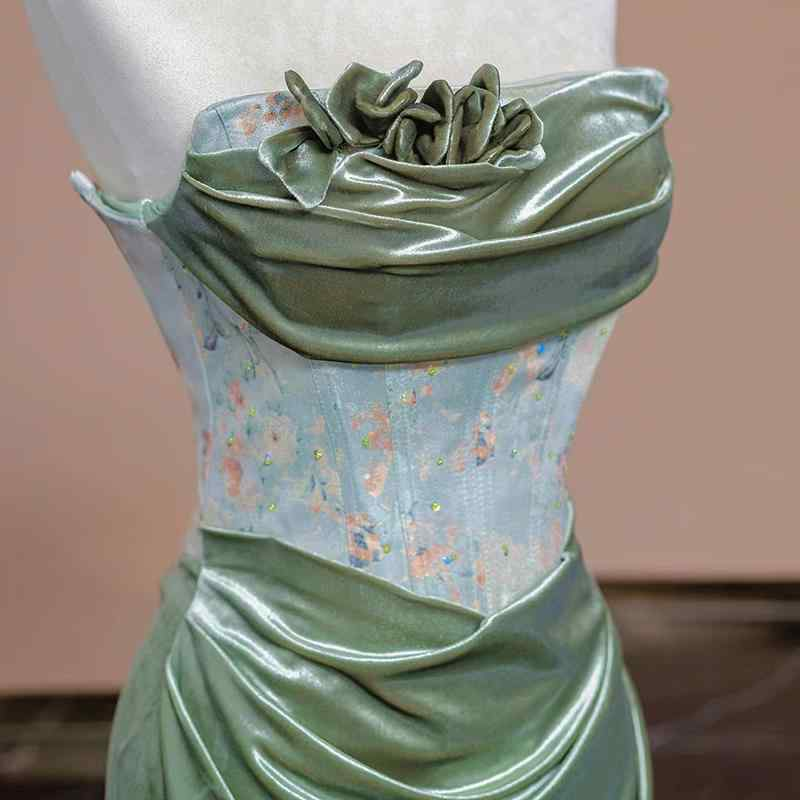 Sexy Mermaid Sweetheart Green Long Evening Dress Satin Prom Dresses