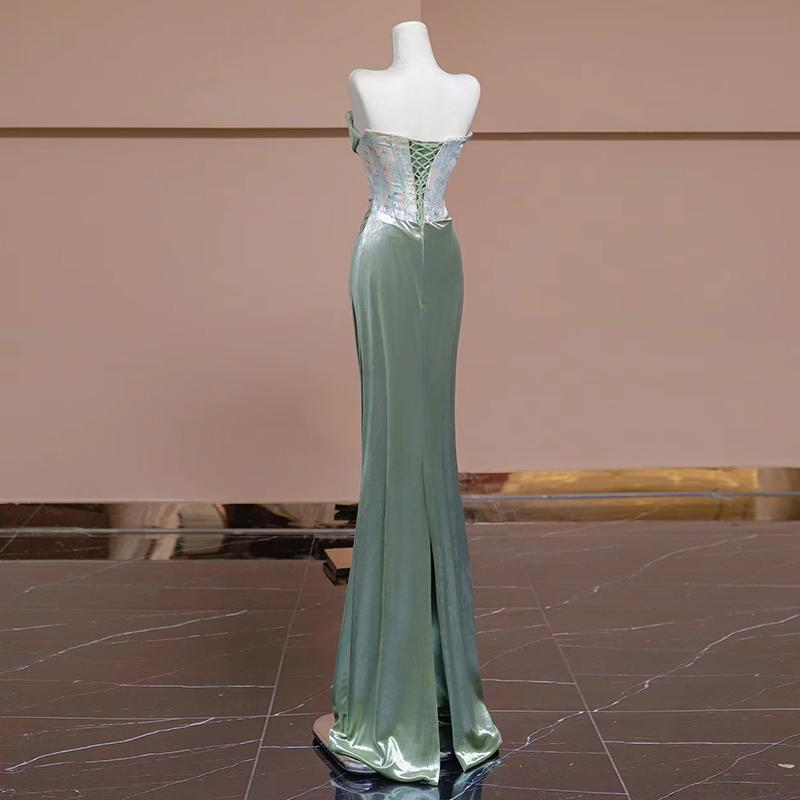 Sexy Mermaid Sweetheart Green Long Evening Dress Satin Prom Dresses