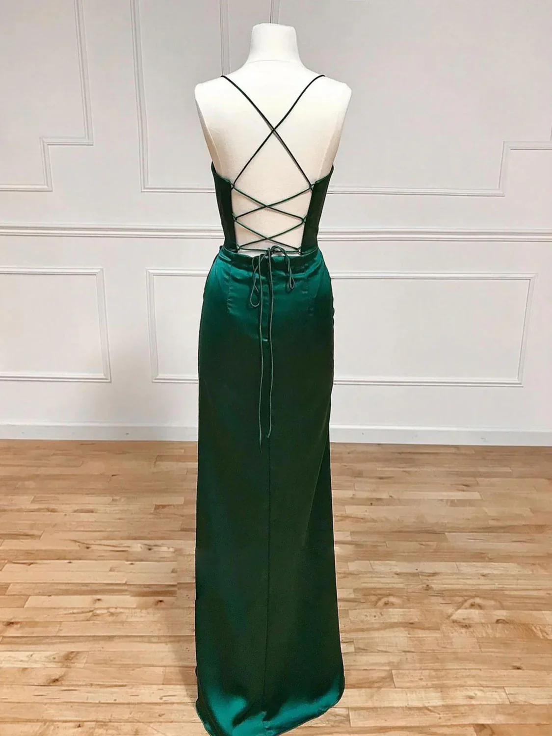 Classy Sheath Spaghetti Straps Red Satin Sleeveless Long Backless Prom Dresses