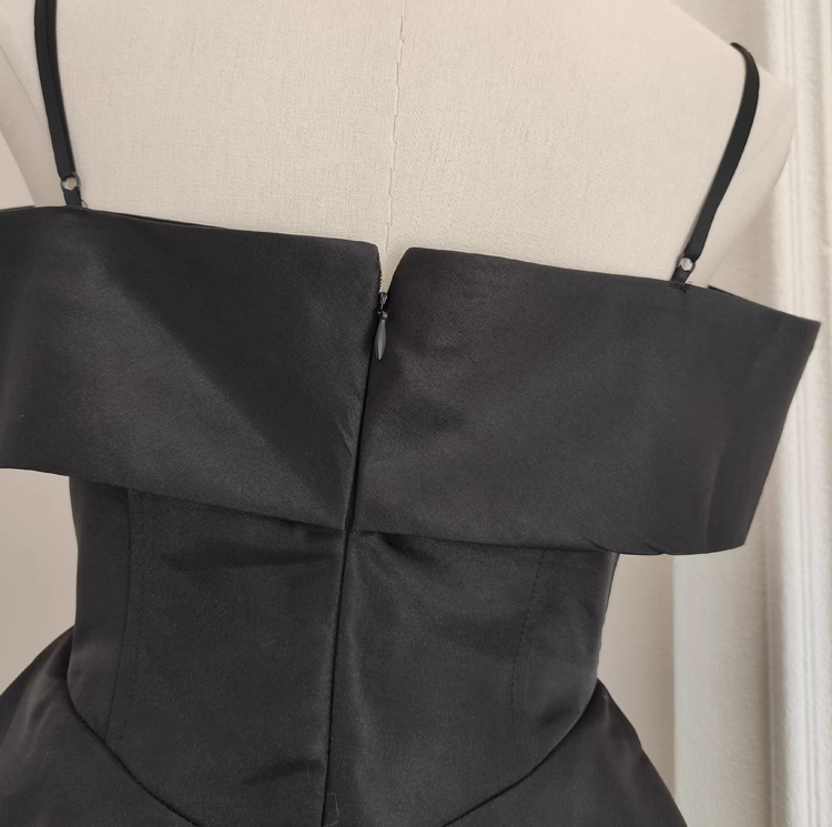 Cute A line Straps Black Travel Vacation Dresses Short Satin Birthday Dress