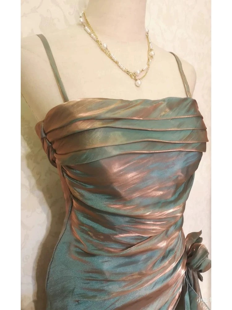 Retro Mermaid Spaghetti Straps High Low Party Dress Prom Dresses