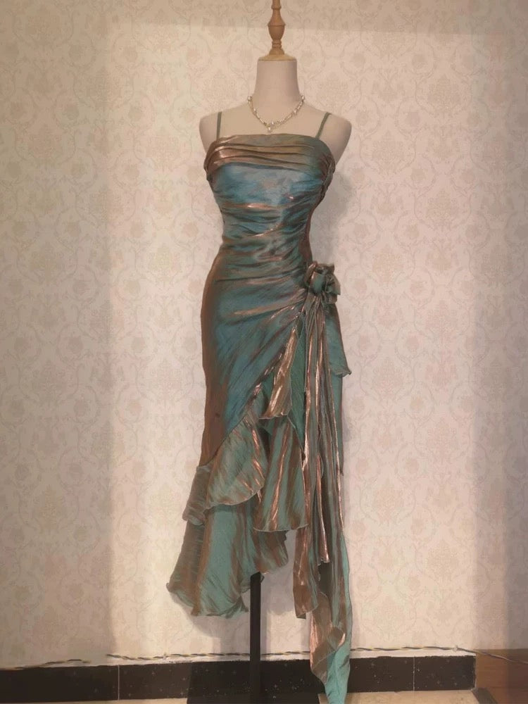 Retro Mermaid Spaghetti Straps High Low Party Dress Prom Dresses