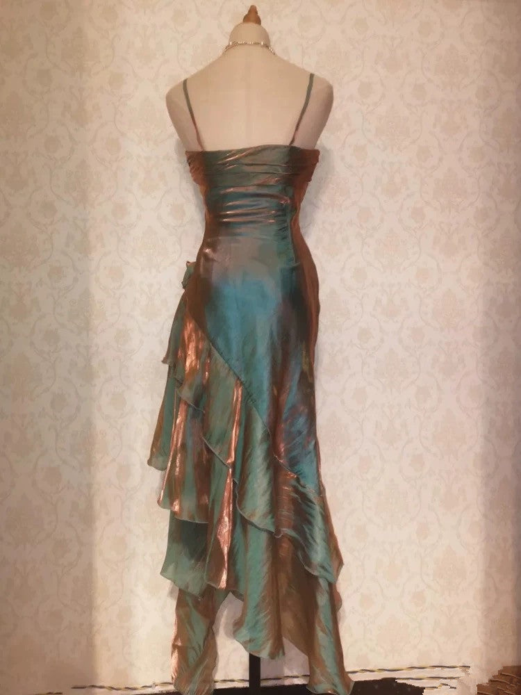 Retro Mermaid Spaghetti Straps High Low Party Dress Prom Dresses