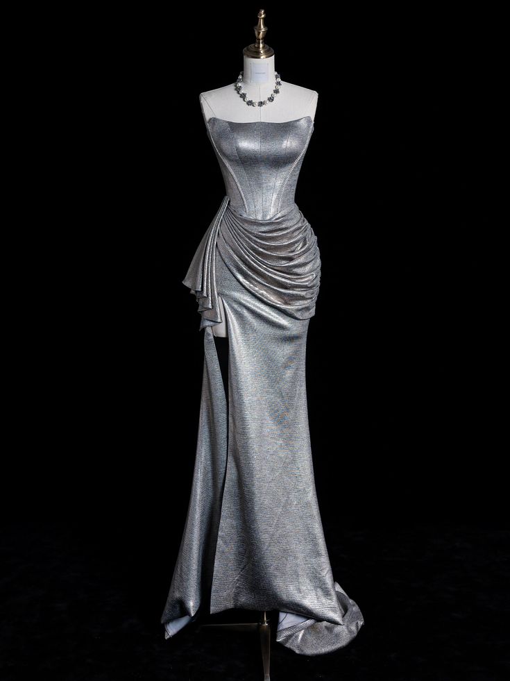 Sexy Mermaid Strapless Sequin Night Party Dress Slit Long Prom Dresses