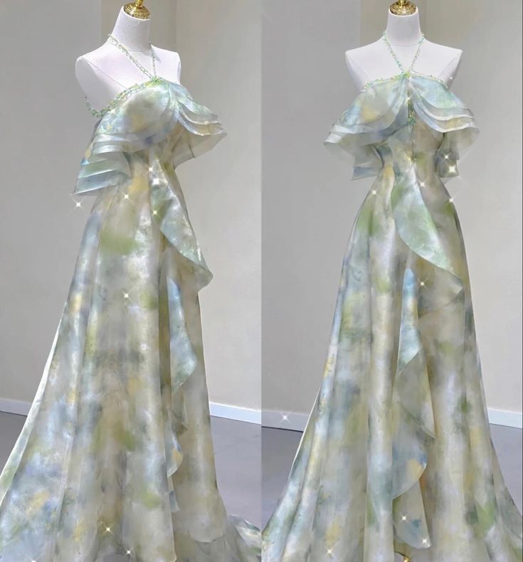 Classy A line Off The Shoulder Halter Green Floral Beads Long Party Dress Prom Dresses