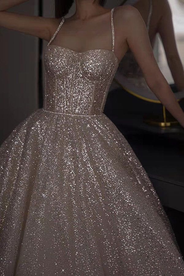 Sparkling A Line Sequin Long Prom Dress Evening Dresses