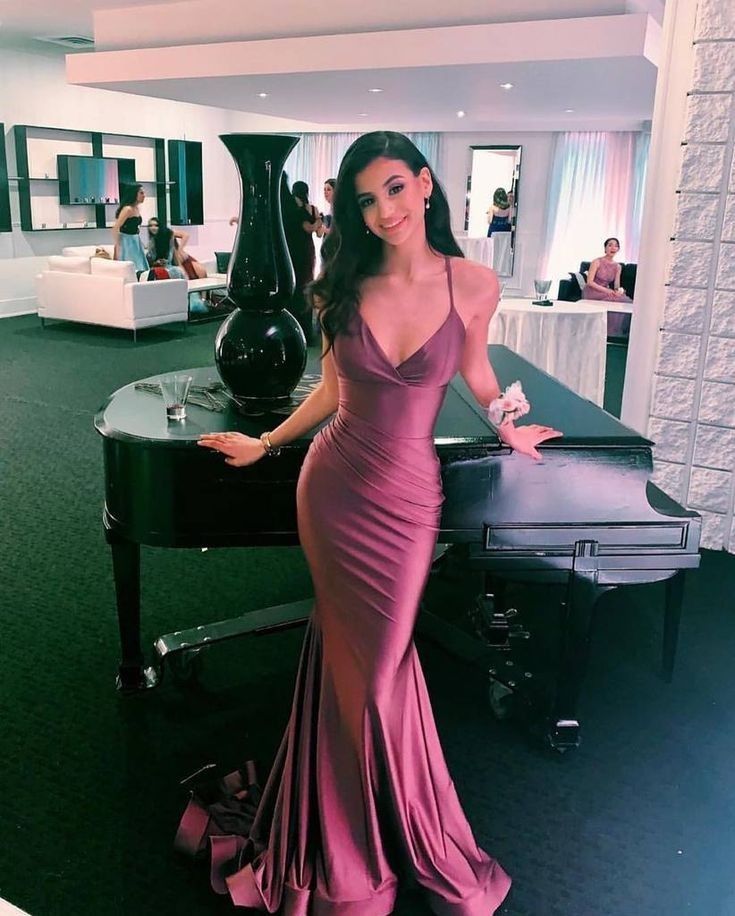 Sexy Mermaid Spaghetti Straps Satin Night Party Dress Long Prom Dresses