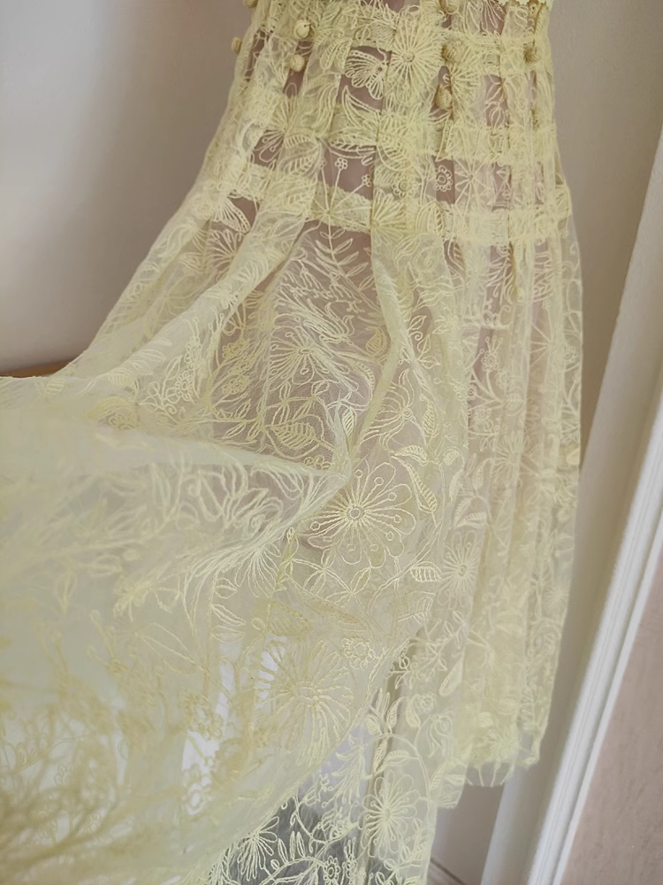 Cute A line Scoop Yellow Short Sleeves Lace Vacation Dress Women Dresses