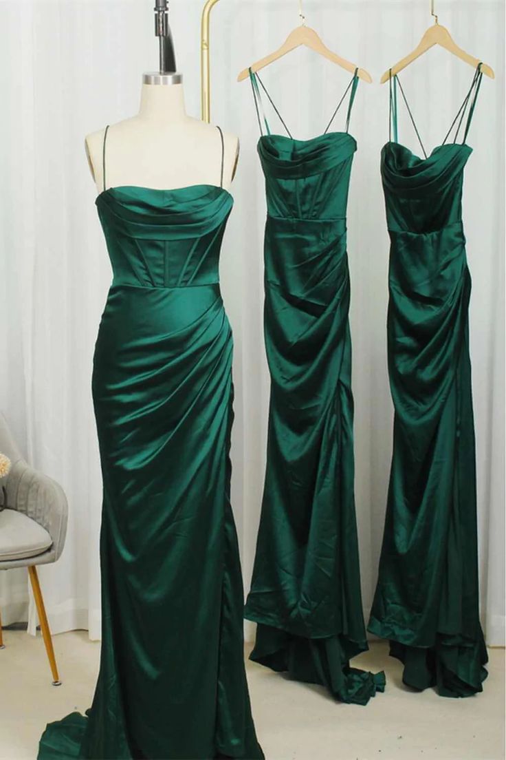 Dark Green Long Prom Dresses Formal Graduation Party Dress Sheath Evening Dress