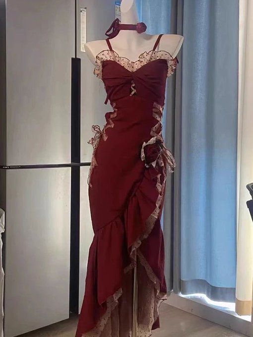 Sexy Mermaid Spaghetti Straps Burgundy Long Evening Dress Prom Dresses