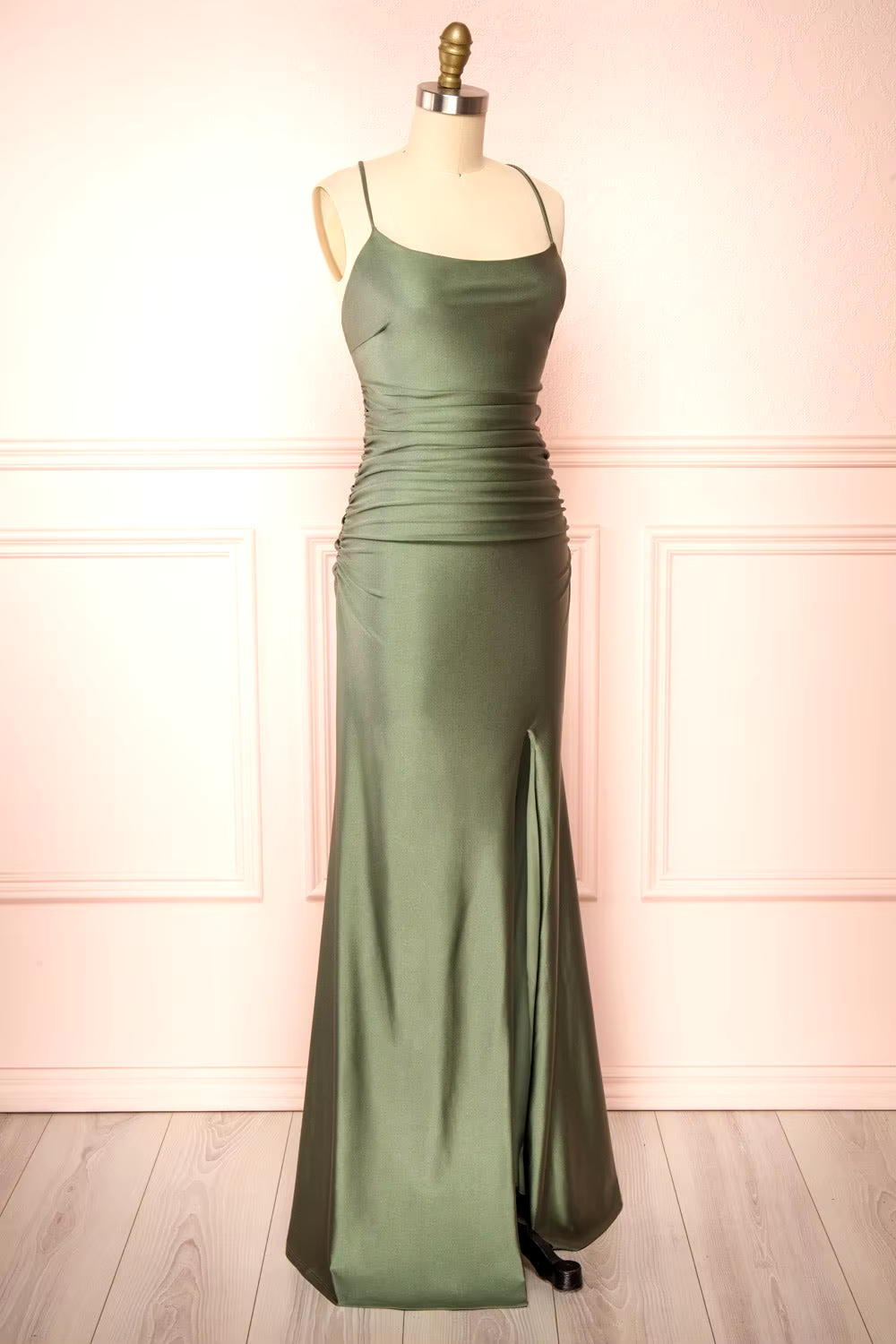 Modest Sheath Olive Green Backless Long Prom Dresses Formal Graduation Party Dress Evening Dress