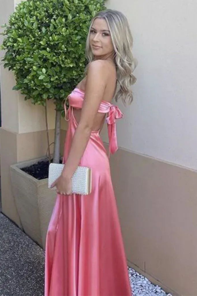 Simple Sweetheart Sleeveless A Line Satin Long Evening Prom Dresses