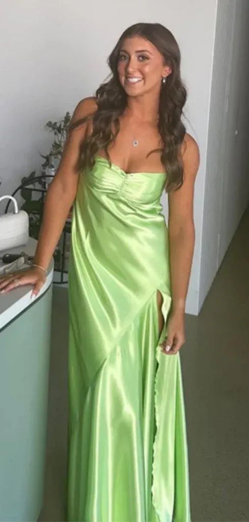 Simple Spaghetti Strap Sleeveless A-line Satin Long Evening Prom Dresses
