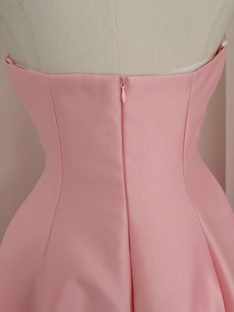 Cute A line Strapless Pink Vacation Dress Satin Women Dresses