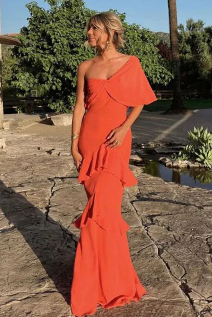 One shoulder Sleeveless Mermaid Jersey Evening Prom Dresses