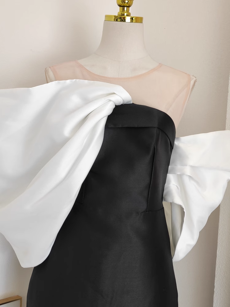 Sexy Sheath Strapless Black Vacation Dress Satin Women Dresses