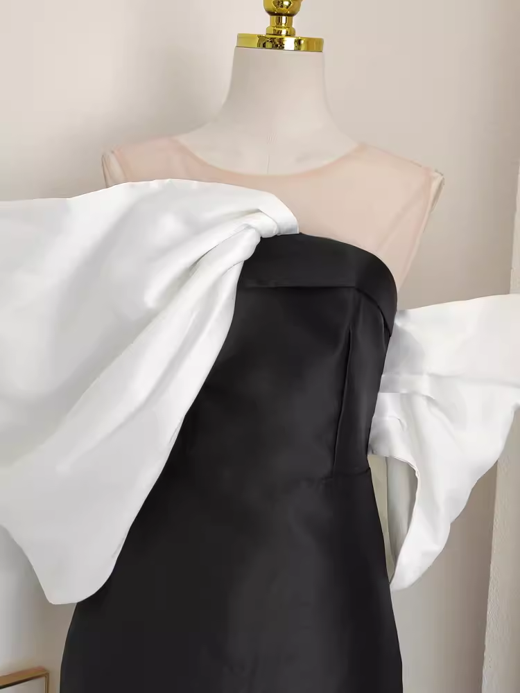 Sexy Sheath Strapless Black Vacation Dress Satin Women Dresses