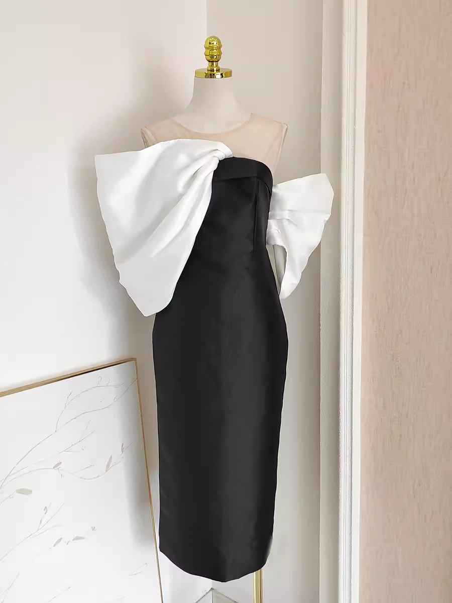 Sexy Sheath Strapless Black Vacation Dress Satin Women Dresses