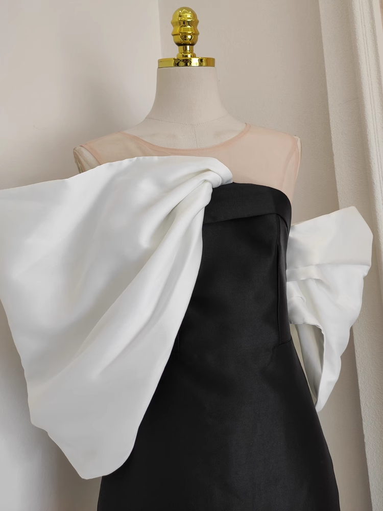 Sexy Sheath Strapless Black Vacation Dress Satin Women Dresses